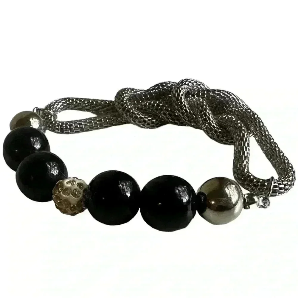 Silver beaded bracelet women’s jewelry rhinestone chainmail